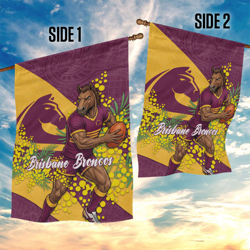 Brisbane Broncos Garden Flag Golden Wattle Floral Polynesian - Australian Flower - Rugby Mascot