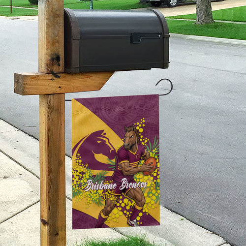 Brisbane Broncos Garden Flag Golden Wattle Floral Polynesian - Australian Flower - Rugby Mascot