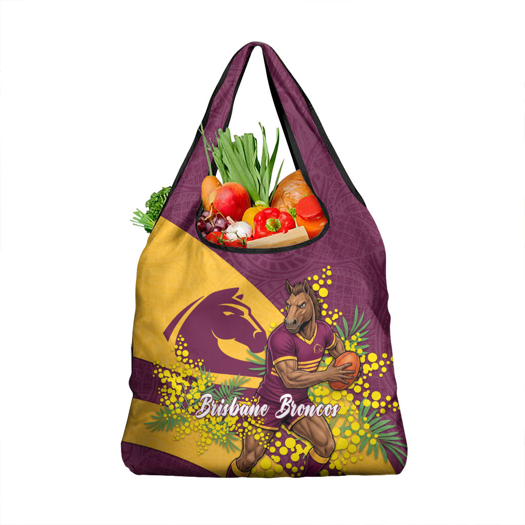 Brisbane Broncos Grocery Bag Golden Wattle Floral Polynesian - Australian Flower - Rugby Mascot