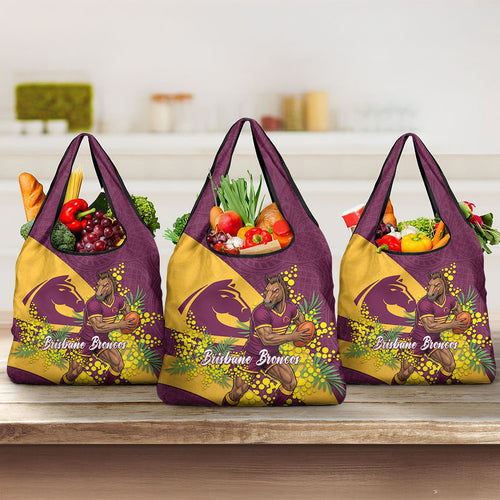 Brisbane Broncos Grocery Bag Golden Wattle Floral Polynesian - Australian Flower - Rugby Mascot