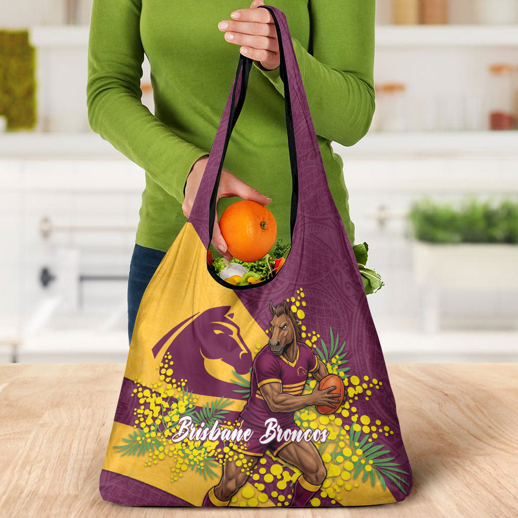 Brisbane Broncos Grocery Bag Golden Wattle Floral Polynesian - Australian Flower - Rugby Mascot