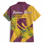 Brisbane Broncos Hawaiian Shirt Golden Wattle Floral Polynesian - Australian Flower - Rugby Mascot