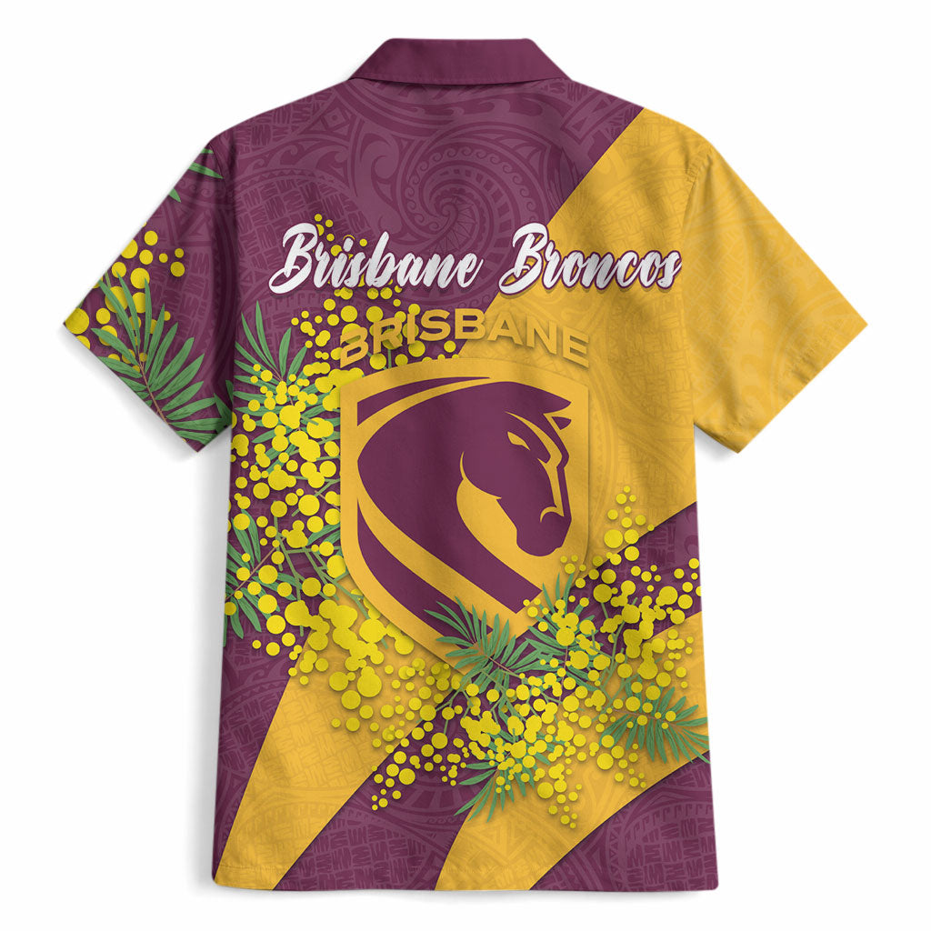 Brisbane Broncos Hawaiian Shirt Golden Wattle Floral Polynesian - Australian Flower - Rugby Mascot
