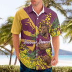 Brisbane Broncos Hawaiian Shirt Golden Wattle Floral Polynesian - Australian Flower - Rugby Mascot