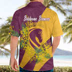 Brisbane Broncos Hawaiian Shirt Golden Wattle Floral Polynesian - Australian Flower - Rugby Mascot