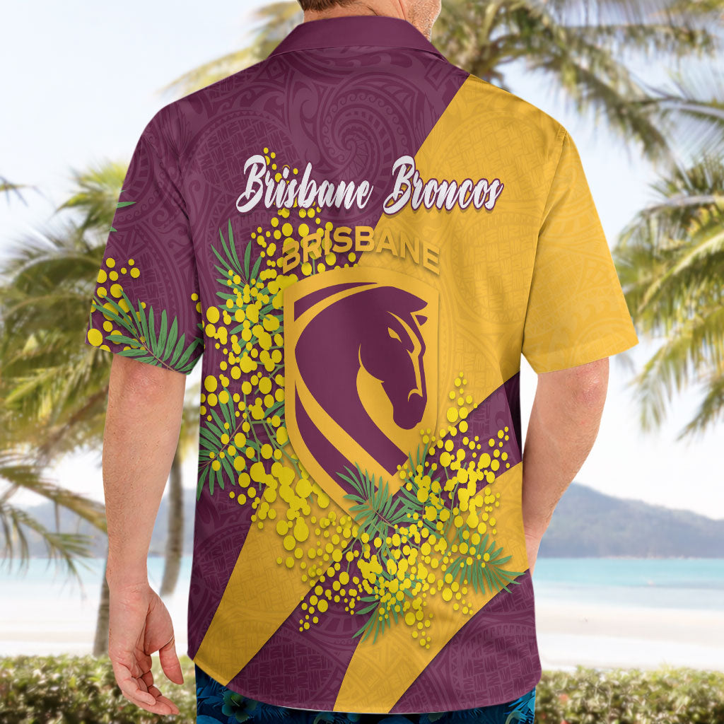 Brisbane Broncos Hawaiian Shirt Golden Wattle Floral Polynesian - Australian Flower - Rugby Mascot