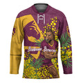 Brisbane Broncos Hockey Jersey Golden Wattle Floral Polynesian - Australian Flower - Rugby Mascot