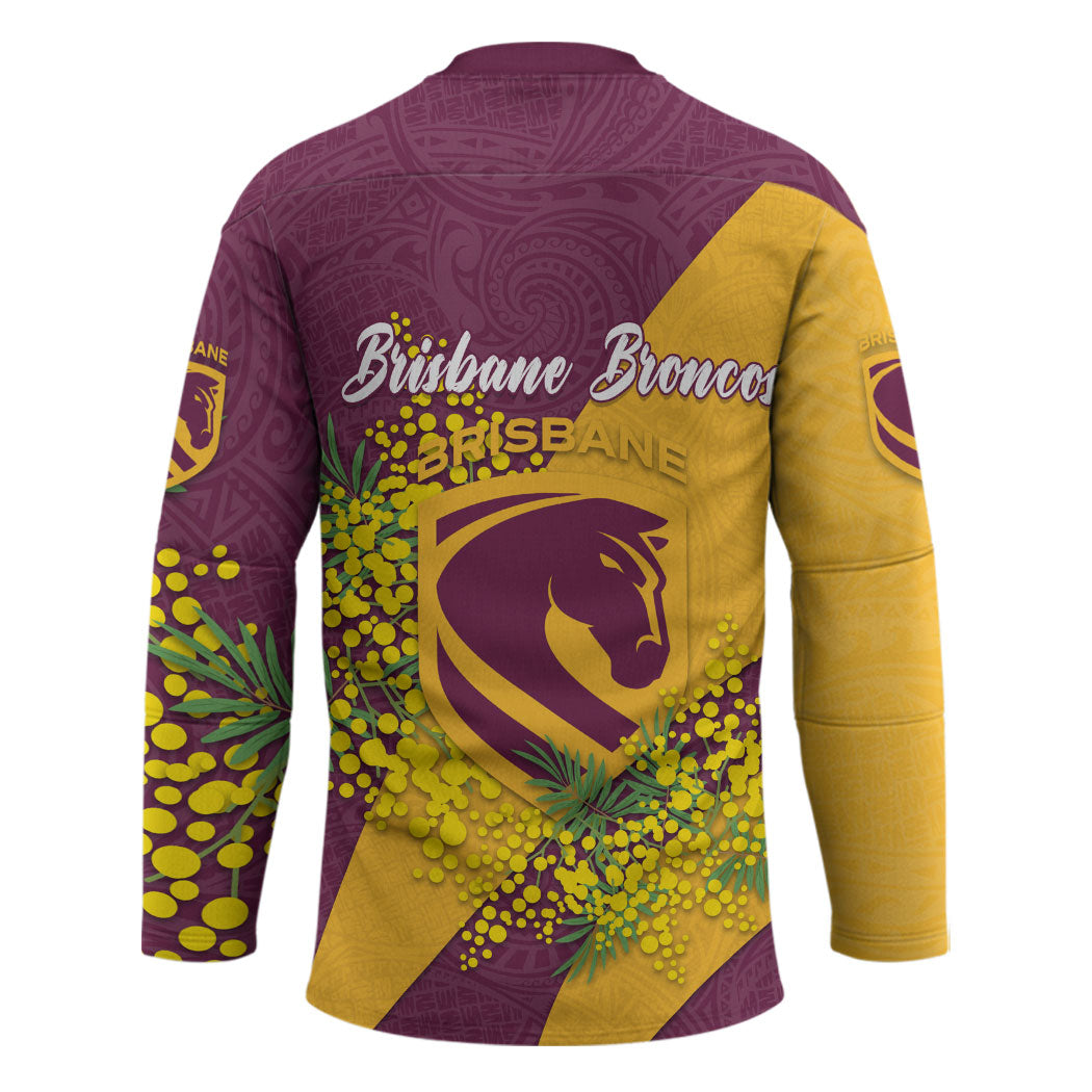 Brisbane Broncos Hockey Jersey Golden Wattle Floral Polynesian - Australian Flower - Rugby Mascot