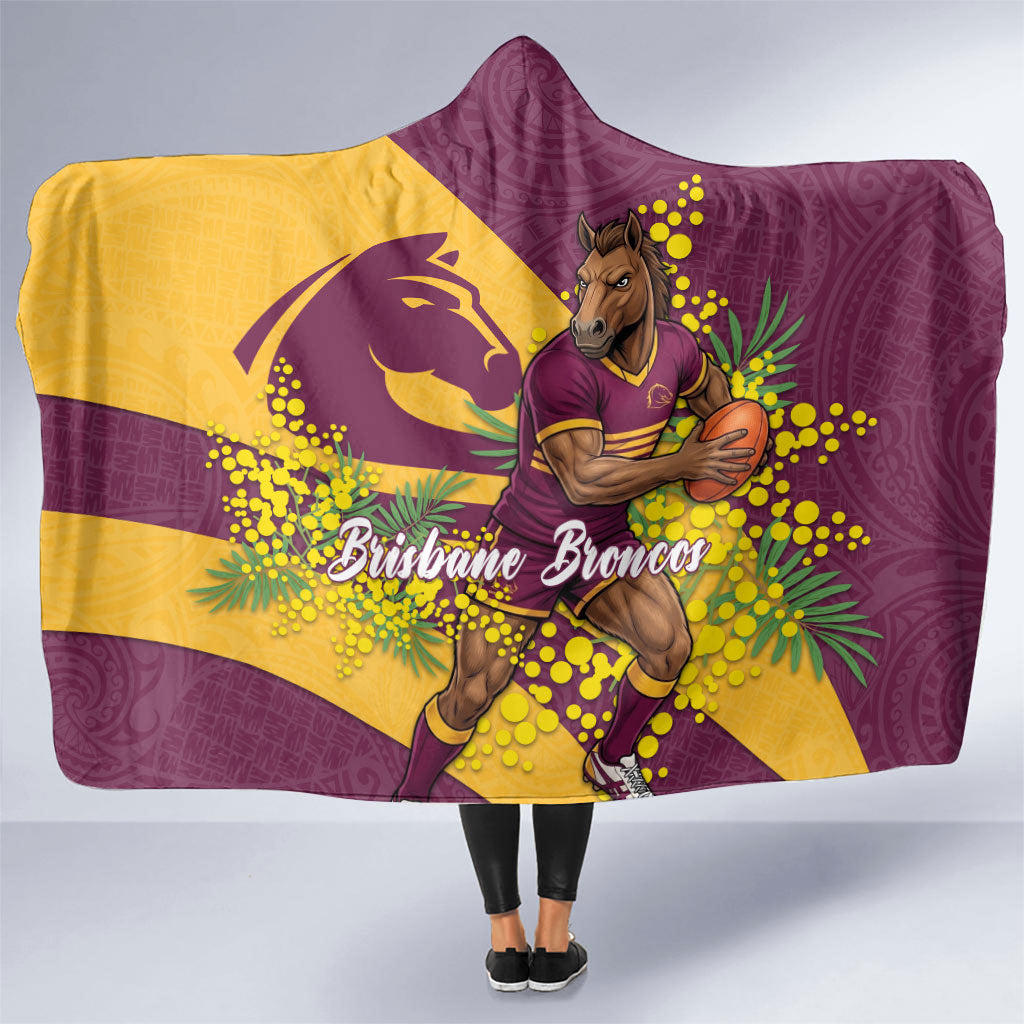Brisbane Broncos Hooded Blanket Golden Wattle Floral Polynesian - Australian Flower - Rugby Mascot