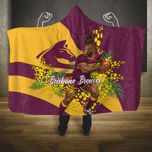 Brisbane Broncos Hooded Blanket Golden Wattle Floral Polynesian - Australian Flower - Rugby Mascot