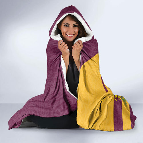 Brisbane Broncos Hooded Blanket Golden Wattle Floral Polynesian - Australian Flower - Rugby Mascot
