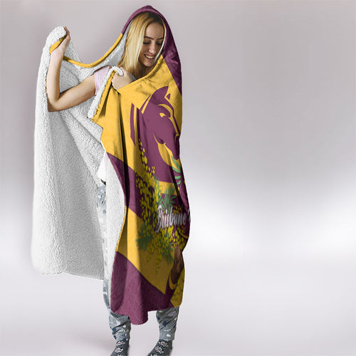 Brisbane Broncos Hooded Blanket Golden Wattle Floral Polynesian - Australian Flower - Rugby Mascot