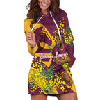 Brisbane Broncos Hoodie Dress Golden Wattle Floral Polynesian - Australian Flower - Rugby Mascot