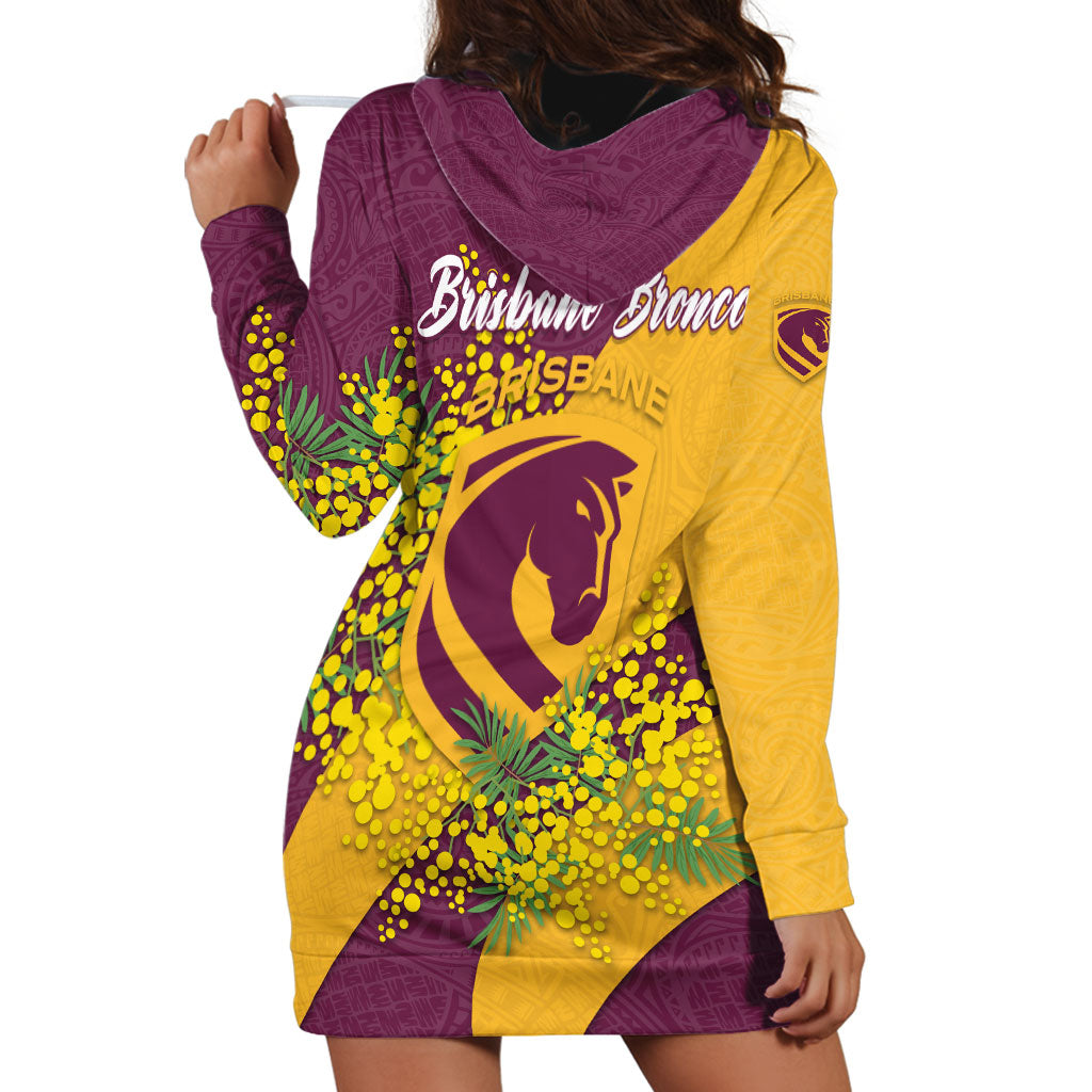 Brisbane Broncos Hoodie Dress Golden Wattle Floral Polynesian - Australian Flower - Rugby Mascot