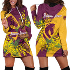 Brisbane Broncos Hoodie Dress Golden Wattle Floral Polynesian - Australian Flower - Rugby Mascot