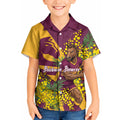Brisbane Broncos Kid Hawaiian Shirt Golden Wattle Floral Polynesian - Australian Flower - Rugby Mascot