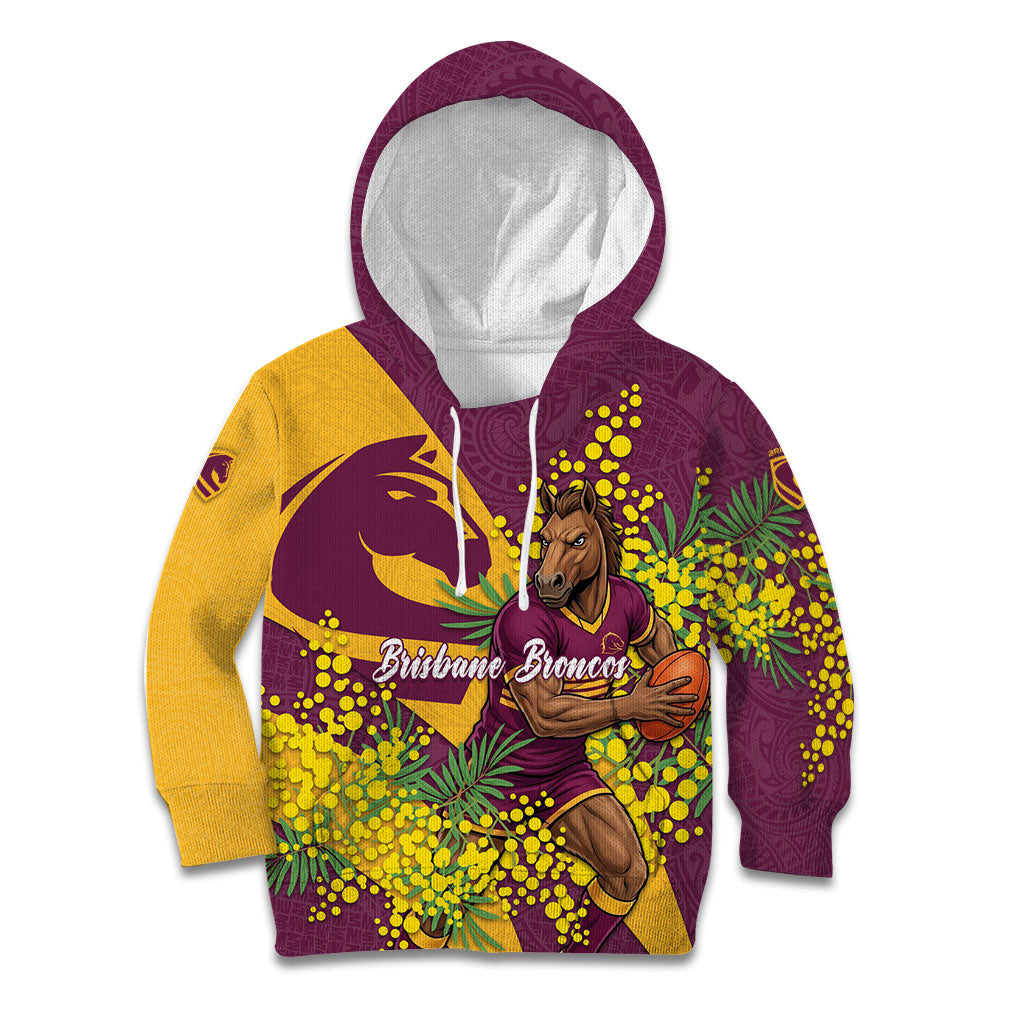 Brisbane Broncos Kid Hoodie Golden Wattle Floral Polynesian - Australian Flower - Rugby Mascot