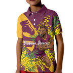 Brisbane Broncos Kid Polo Shirt Golden Wattle Floral Polynesian - Australian Flower - Rugby Mascot