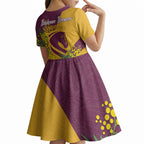 Brisbane Broncos Kid Short Sleeve Dress Golden Wattle Floral Polynesian - Australian Flower - Rugby Mascot