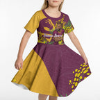 Brisbane Broncos Kid Short Sleeve Dress Golden Wattle Floral Polynesian - Australian Flower - Rugby Mascot
