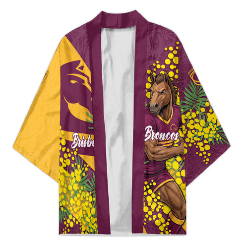 Brisbane Broncos Kimono Golden Wattle Floral Polynesian - Australian Flower - Rugby Mascot