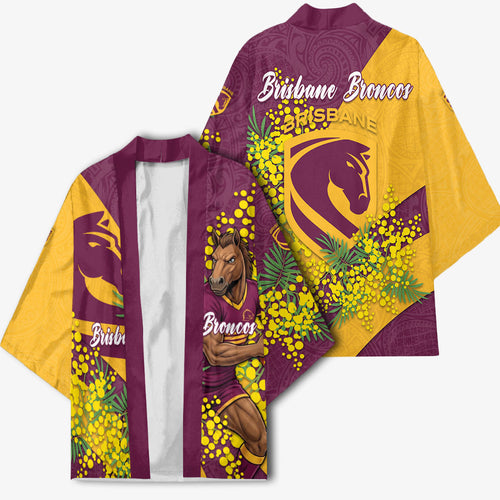 Brisbane Broncos Kimono Golden Wattle Floral Polynesian - Australian Flower - Rugby Mascot
