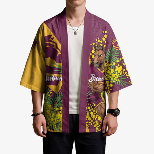 Brisbane Broncos Kimono Golden Wattle Floral Polynesian - Australian Flower - Rugby Mascot