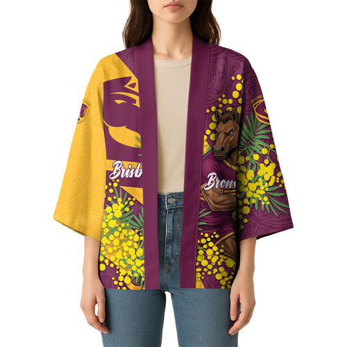 Brisbane Broncos Kimono Golden Wattle Floral Polynesian - Australian Flower - Rugby Mascot