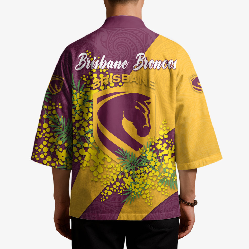 Brisbane Broncos Kimono Golden Wattle Floral Polynesian - Australian Flower - Rugby Mascot