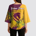 Brisbane Broncos Kimono Sleeve Blouse Golden Wattle Floral Polynesian - Australian Flower - Rugby Mascot