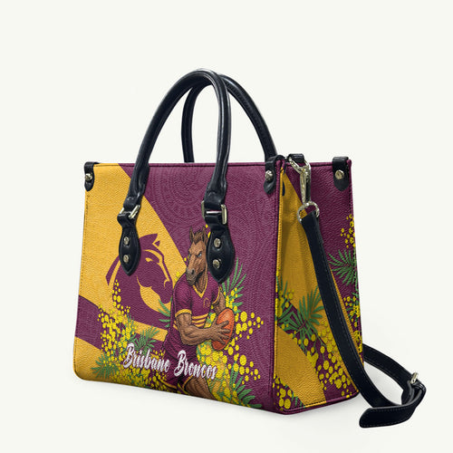 Brisbane Broncos Leather Bag Golden Wattle Floral Polynesian - Australian Flower - Rugby Mascot
