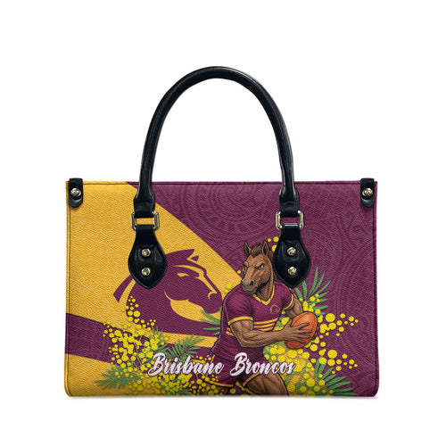 Brisbane Broncos Leather Bag Golden Wattle Floral Polynesian - Australian Flower - Rugby Mascot