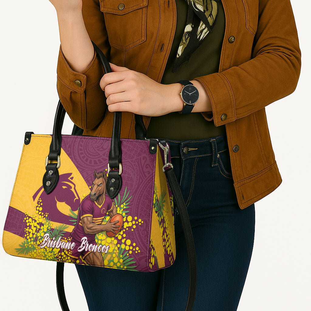 Brisbane Broncos Leather Bag Golden Wattle Floral Polynesian - Australian Flower - Rugby Mascot