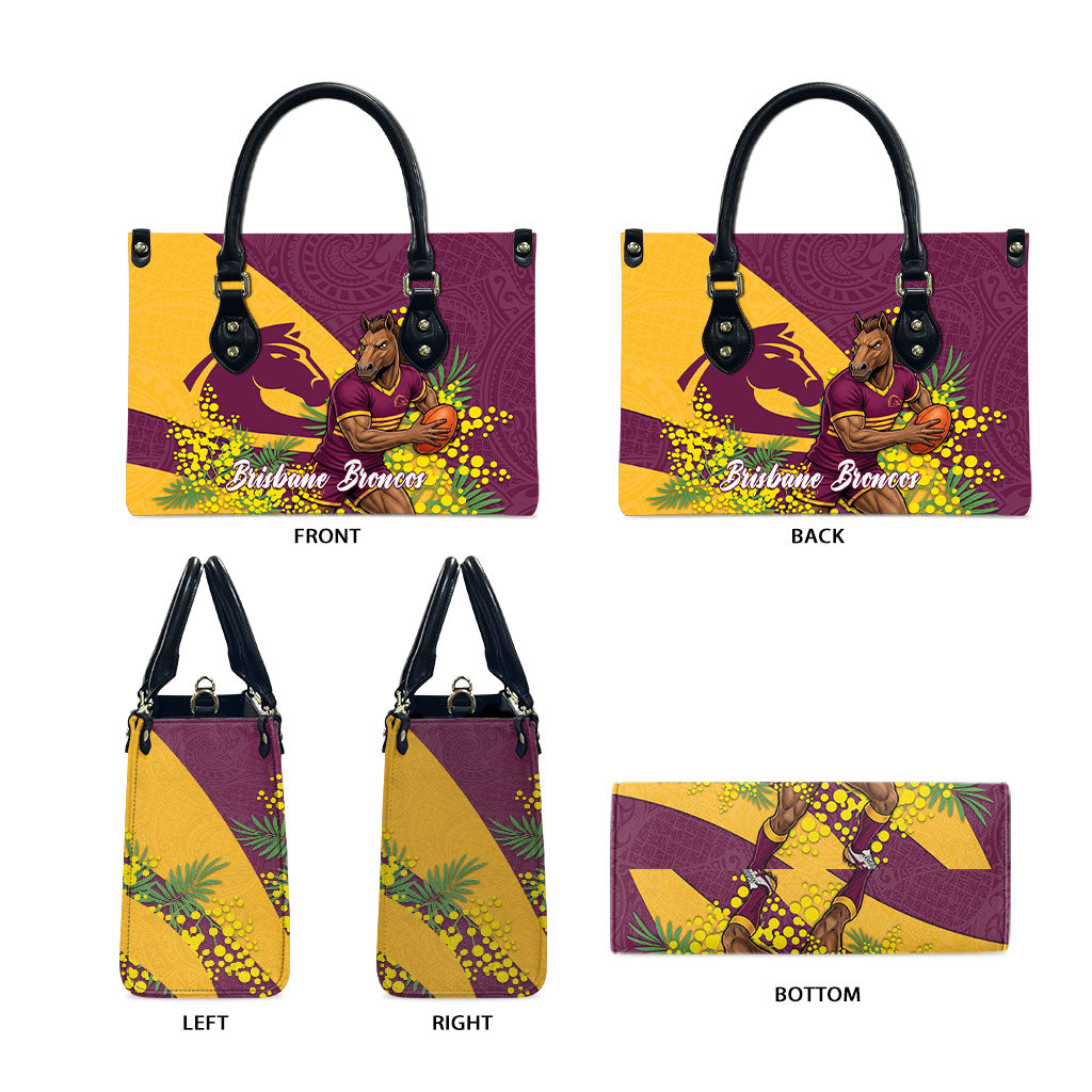 Brisbane Broncos Leather Bag Golden Wattle Floral Polynesian - Australian Flower - Rugby Mascot