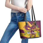 Brisbane Broncos Leather Tote Bag Golden Wattle Floral Polynesian - Australian Flower - Rugby Mascot