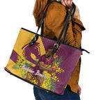 Brisbane Broncos Leather Tote Bag Golden Wattle Floral Polynesian - Australian Flower - Rugby Mascot