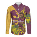 Brisbane Broncos Long Sleeve Button Shirt Golden Wattle Floral Polynesian - Australian Flower - Rugby Mascot