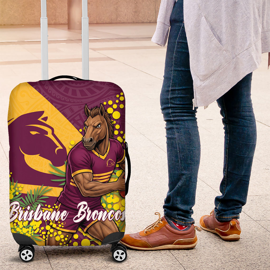 Brisbane Broncos Luggage Cover Golden Wattle Floral Polynesian - Australian Flower - Rugby Mascot