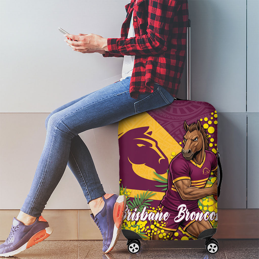 Brisbane Broncos Luggage Cover Golden Wattle Floral Polynesian - Australian Flower - Rugby Mascot