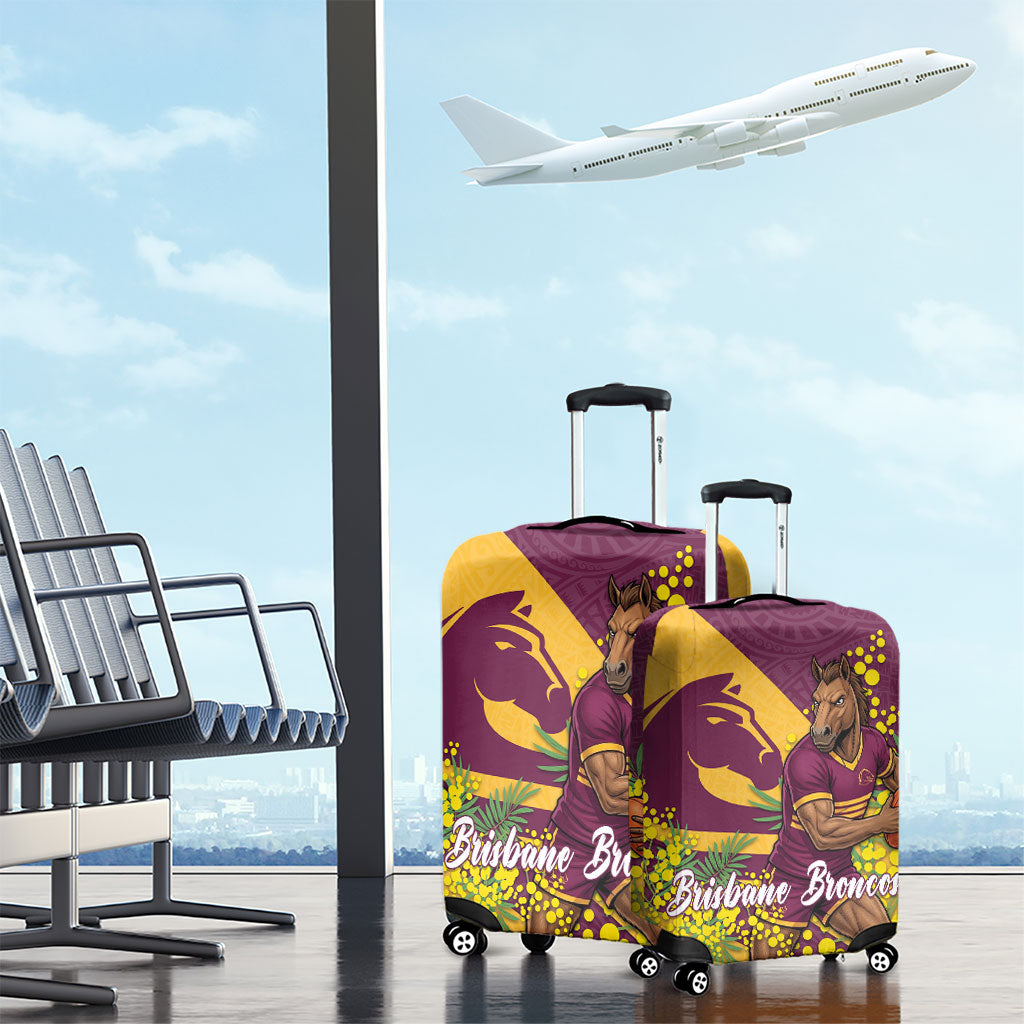 Brisbane Broncos Luggage Cover Golden Wattle Floral Polynesian - Australian Flower - Rugby Mascot