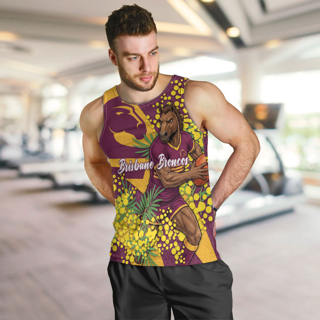 Brisbane Broncos Men Tank Top Golden Wattle Floral Polynesian - Australian Flower - Rugby Mascot