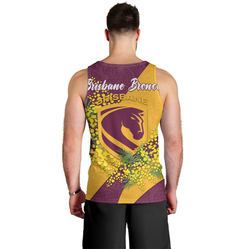 Brisbane Broncos Men Tank Top Golden Wattle Floral Polynesian - Australian Flower - Rugby Mascot