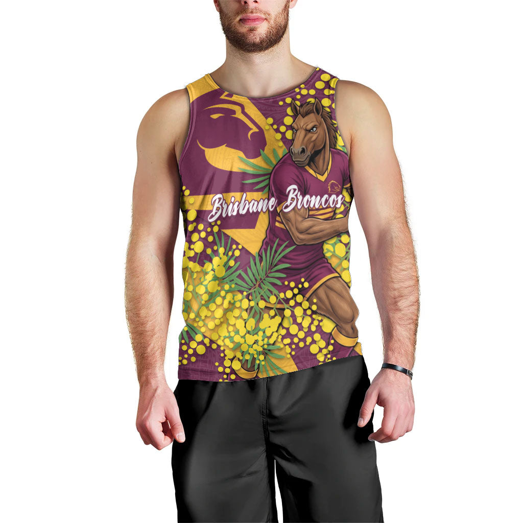 Brisbane Broncos Men Tank Top Golden Wattle Floral Polynesian - Australian Flower - Rugby Mascot