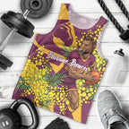 Brisbane Broncos Men Tank Top Golden Wattle Floral Polynesian - Australian Flower - Rugby Mascot