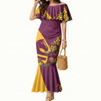 Brisbane Broncos Mermaid Dress Golden Wattle Floral Polynesian - Australian Flower - Rugby Mascot