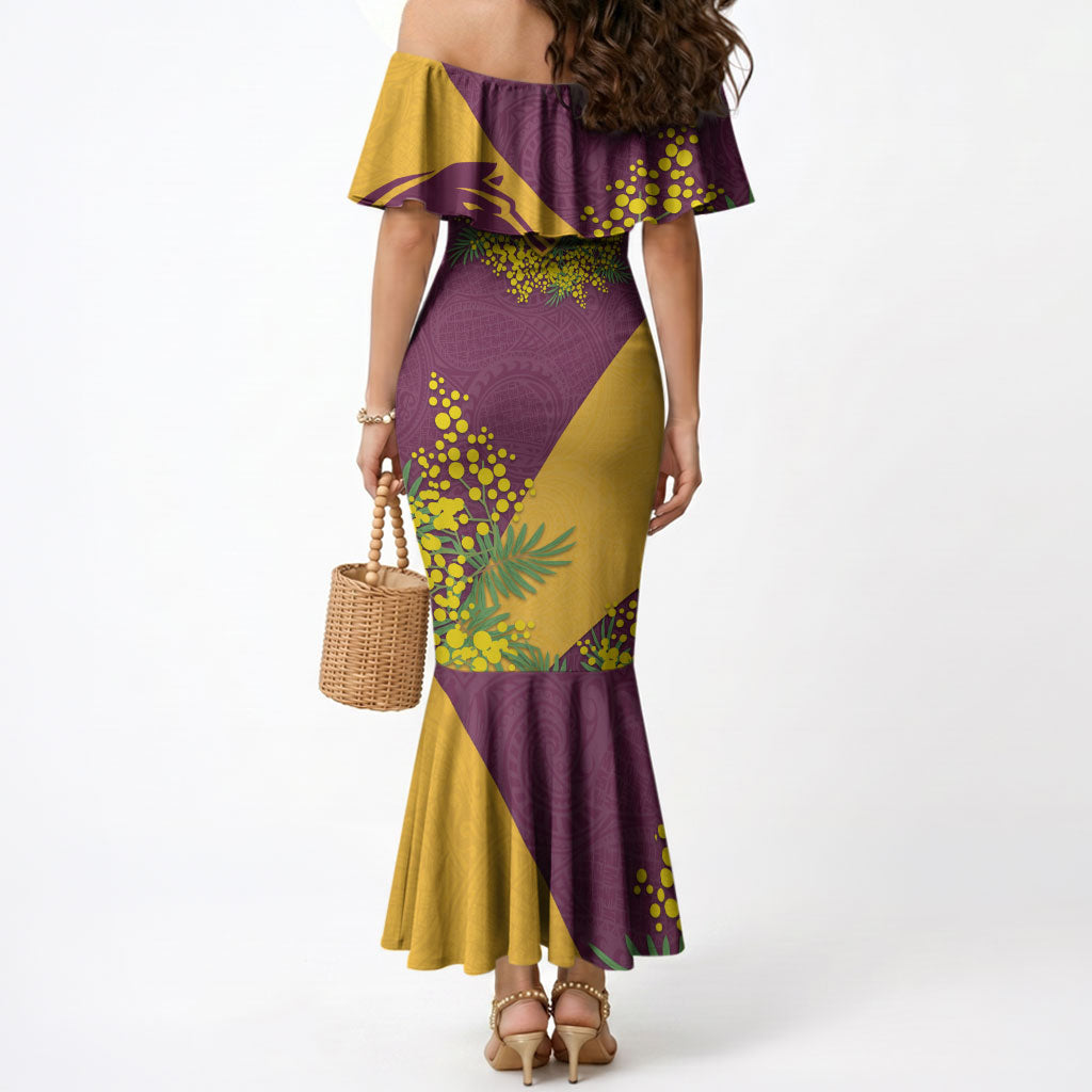 Brisbane Broncos Mermaid Dress Golden Wattle Floral Polynesian - Australian Flower - Rugby Mascot