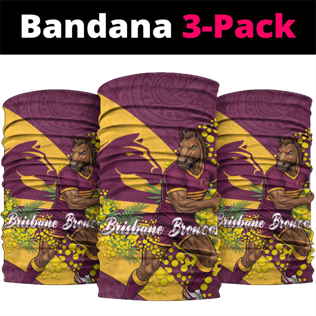 Brisbane Broncos Neck Gaiter Golden Wattle Floral Polynesian - Australian Flower - Rugby Mascot