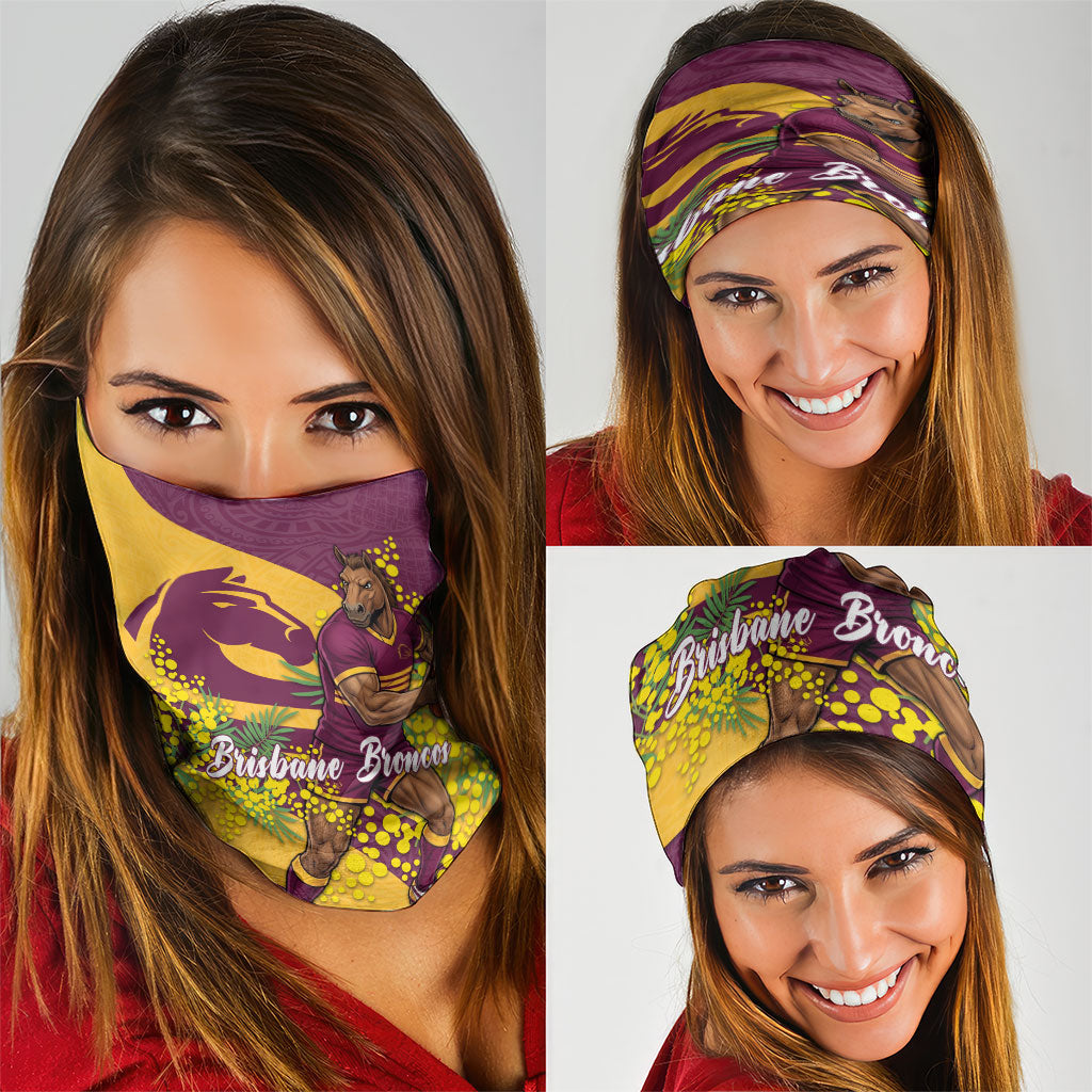 Brisbane Broncos Neck Gaiter Golden Wattle Floral Polynesian - Australian Flower - Rugby Mascot