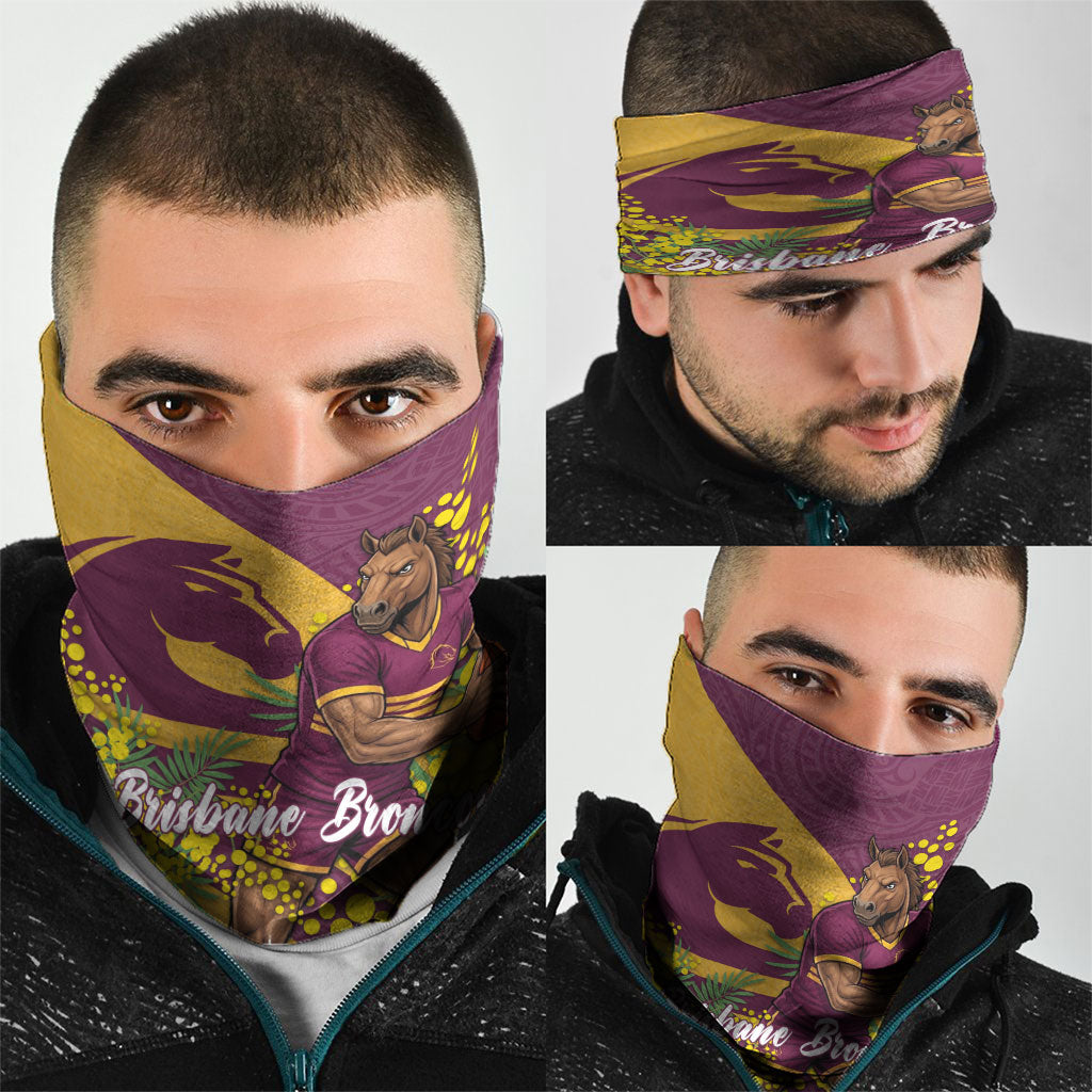 Brisbane Broncos Neck Gaiter Golden Wattle Floral Polynesian - Australian Flower - Rugby Mascot