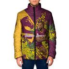 Brisbane Broncos Padded Jacket Golden Wattle Floral Polynesian - Australian Flower - Rugby Mascot